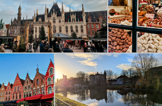 Verschiedene Ansichten von Brügge: Weihnachtsmarkt 2025, Grachten, Süßwarengeschäfte und Häuserfronten